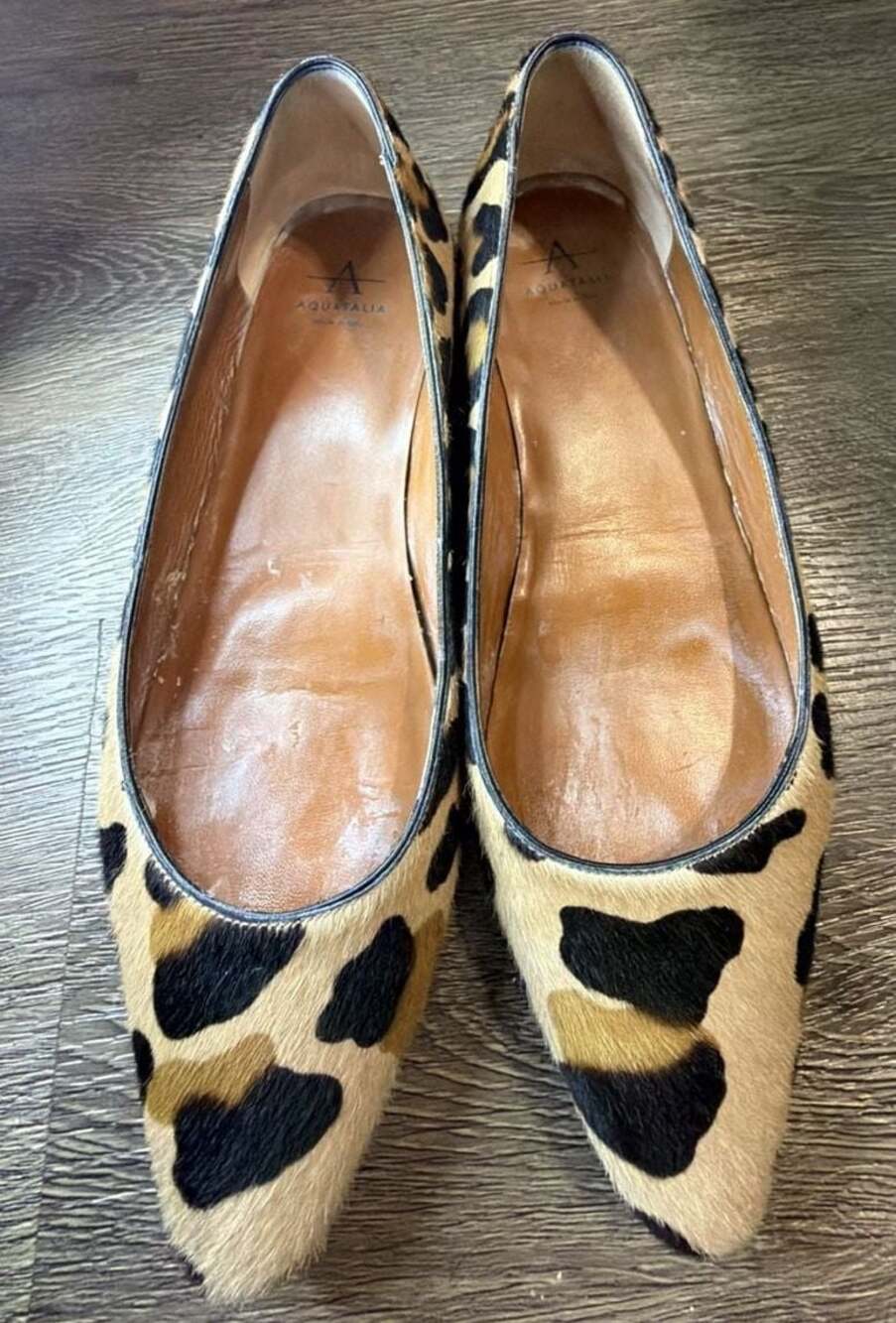 Aquatalia Women’s 6 Leopard Calf Hair Pointed Toe Flats Made in Italy